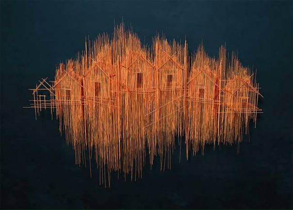 Испанский художник David Moreno использует стальной прут и струнную проволоку для создания массивных скульптур, которые, тем не менее, напоминают лёгкие карандашные наброски.