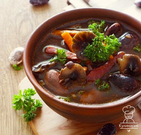 Суп грибной с фасолью