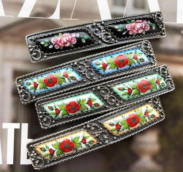 Заколки в наличии. Финифть. Ручная работа