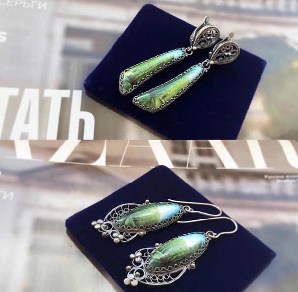 Серьги выполнены в технике Финифть. Ручная работа