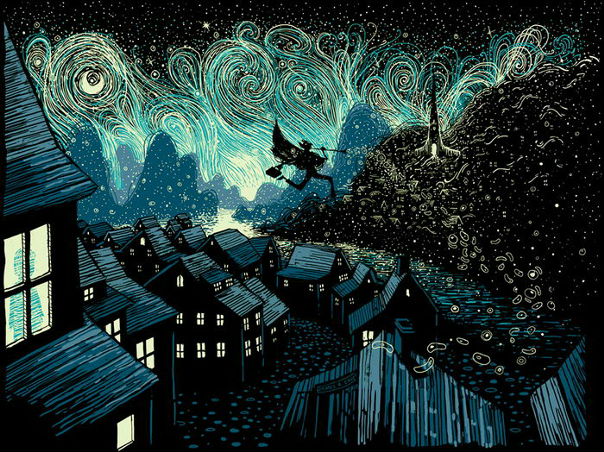 Американский иллюстратор Джеймс Идс (James R. Eads) создает картины, напоминающие главный шедевр Ван Гога «Звездная ночь» по количеству спиралей и по общей атмосфере. 