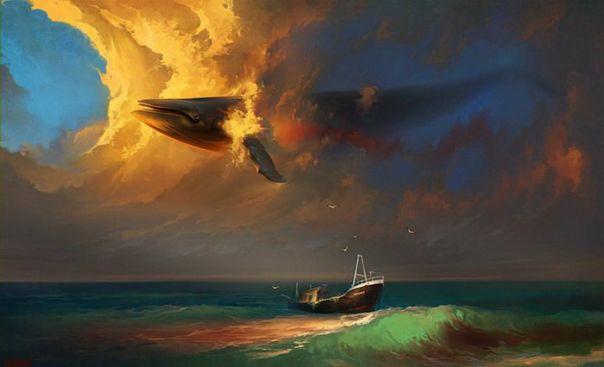 На небесах только и говорят, что о море… Хотя нет, на картинах современного российского художника Артема Чебохи (более известного под псевдонимом Rhads) море и небо – едины. Бесконечная глубина, корабли, плывущие по небу, и киты, кружащие в облаках-волнах, – полет фантазии у этого мастера просто безграничный. Предлагаем и Вам окунуться в сюрреалистическую атмосферу этих цифровых шедевров. 