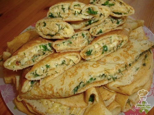 Блинные конверты с сыром и зеленью